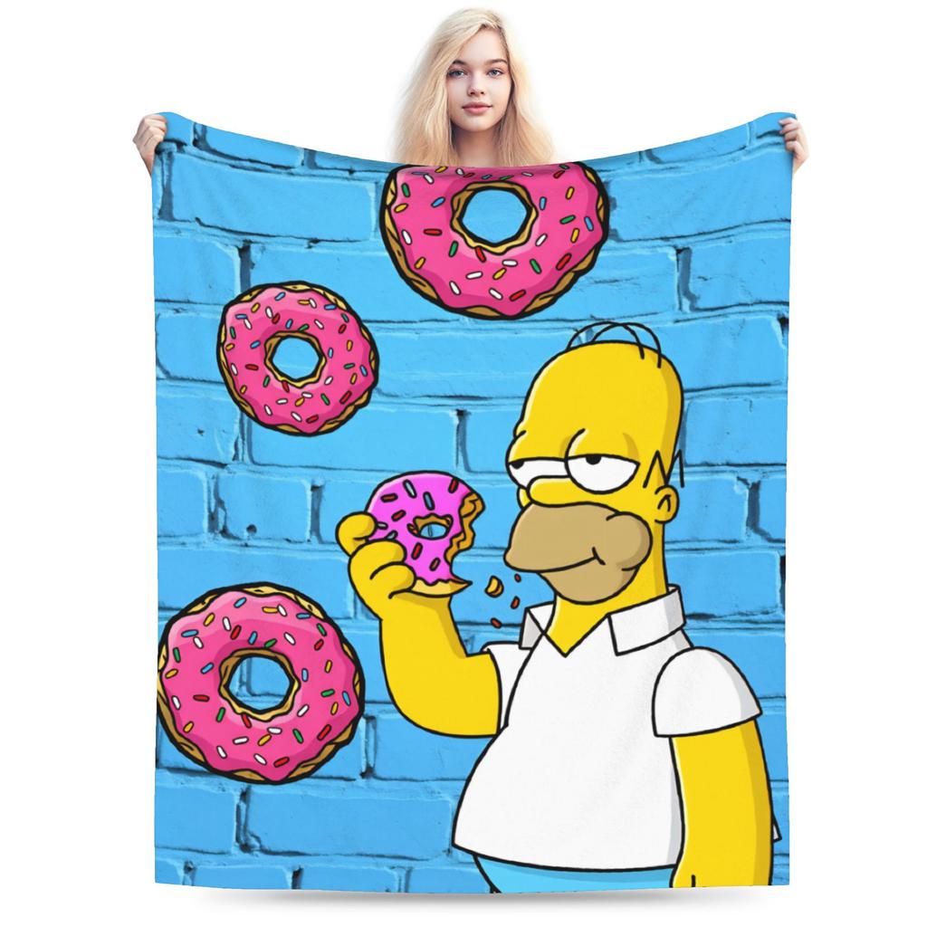 S-Simpsons Family Cartoon Characters Throw Blanket Soft Graphic Blankets For Bedroom Camping Flannel Bedspread Bed Cover