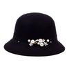 Vintage Women Domed Woollen Hat Adult Fashion Rivets Pearl Decoration Warm Lady Bucket Cap in Winter Autumn Outdoor