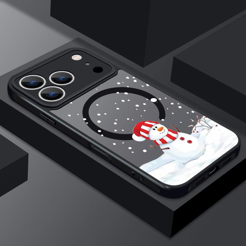 Магнитный чехол для телефона с принтом рождественского снеговика для iPhone Air 17 16 15 14 Pro Max 13 12 Pro Max 11 16 Plus Ударопрочный акриловый чехол
