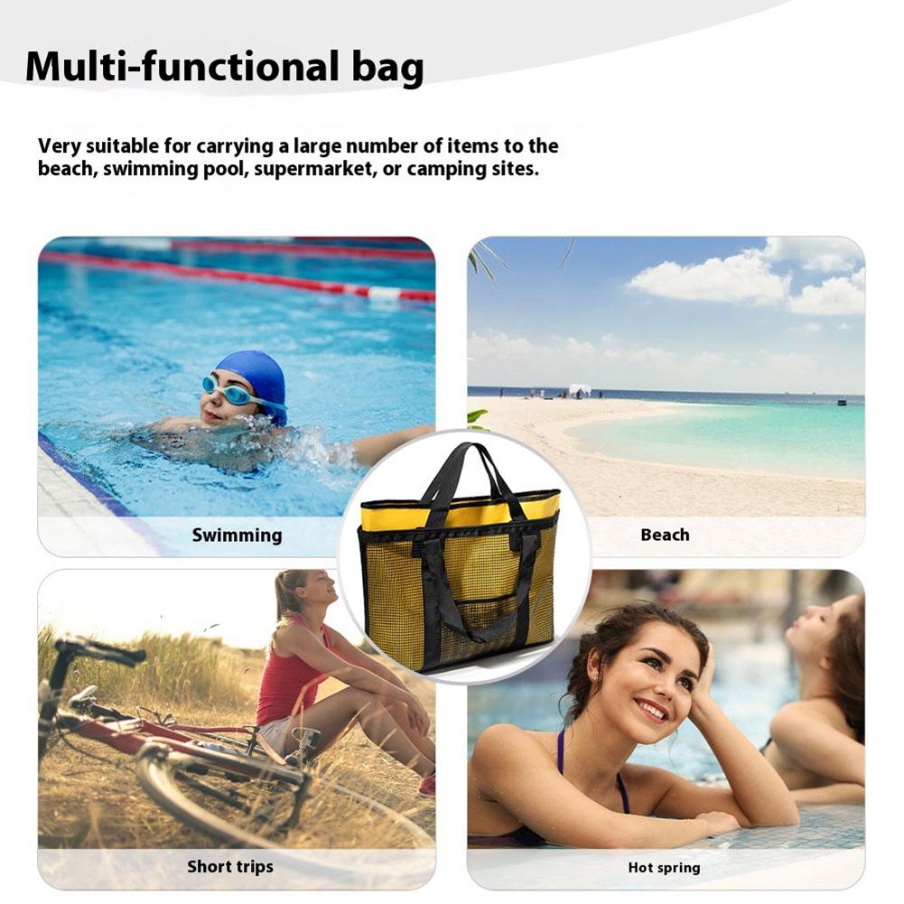 2-in-1 Mesh Beach Bag Sandproof Swimming Pool Travel Bag for Women Vacation Essentials