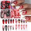 96 шт. 24*4 Кровь Хэллоуин Длинные Миндалевидные Накладные Ногти 3D Черный Красный Паутина Череп Накладные Ногти Полное Покрытие Маникюрные Украшения
