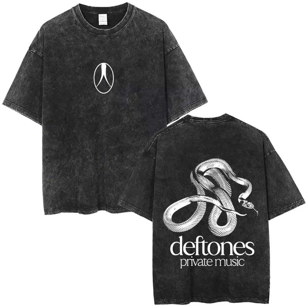 Стирка Винтаж Альтернатива Хэви-метал Рок-группа Deftones Личная Музыка Змея Графический Принт Футболка Мужская Женская Хлопок Оверсайз Футболки