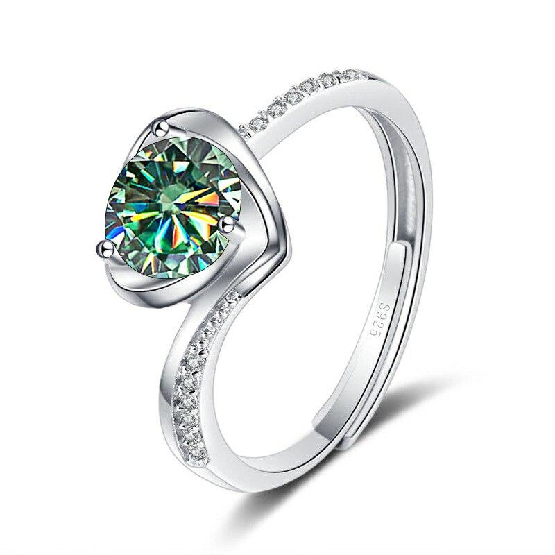 Bague Ringen Женские свадебные украшения из стерлингового серебра 925 пробы, 1 карат, VVS D, цветное кольцо с муассанитом, в форме сердца, обручальные кольца, изменяемый размер