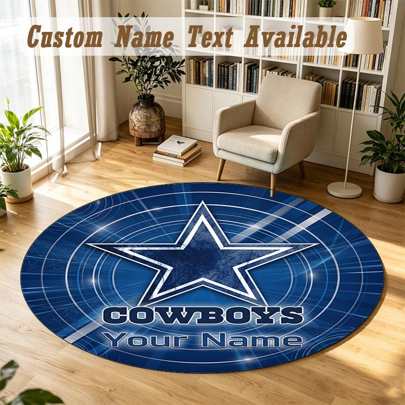 Round Rug Custom NameDallas Cowboys Pattern Non Slip Carpet Home Floor Decor