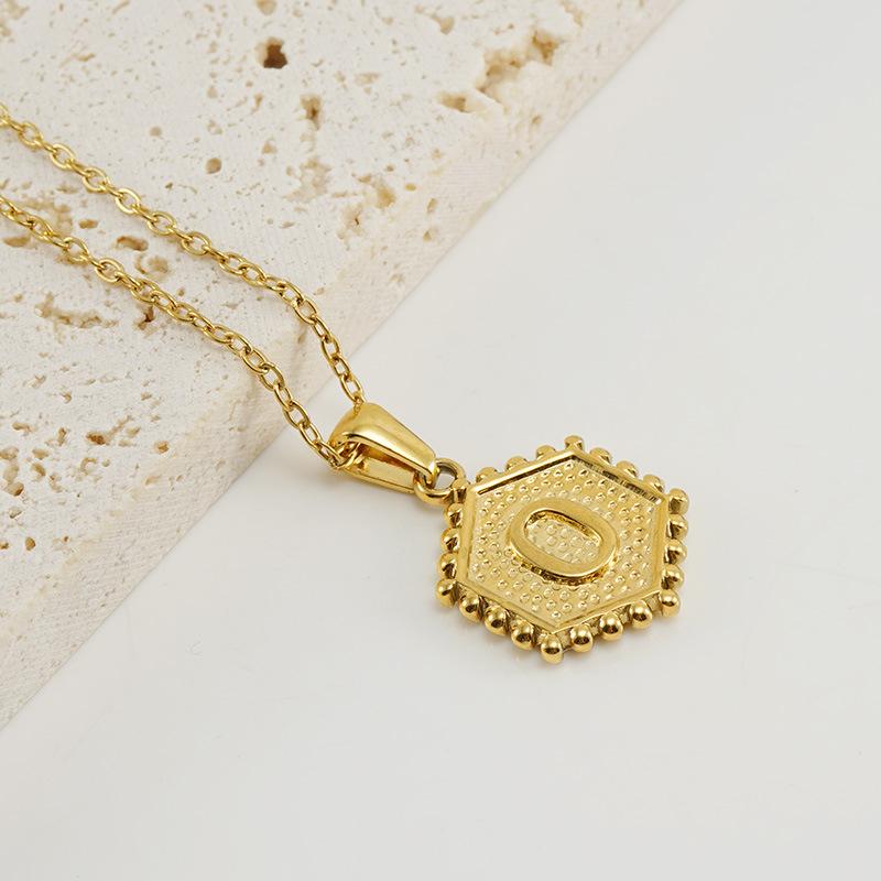 New Fashion Titanium Steel Hexagonal Letter Pendant Stainless Steel 26 English Letter Necklace Female