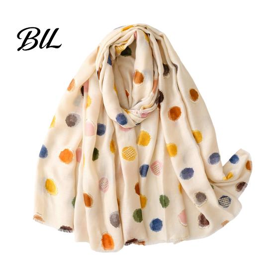 Polka Dot Shawl Wrap Silk Scarf for Women, Lightweight Tassel Shawl, Elegant Soft Breathable Winter Warm Neck Wraps Spring Summer Autumn Winter,
