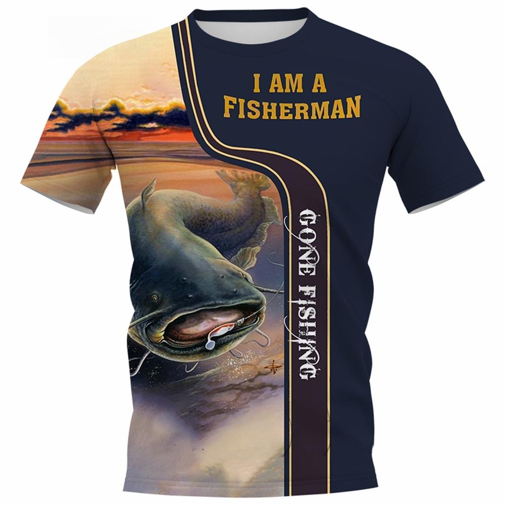 Summer Popular Carp Fishing Full Print T-Shirt for Men Fishing Apparel 3D Catfish Print T-Shirt Short Sleeve Casual Loose Top