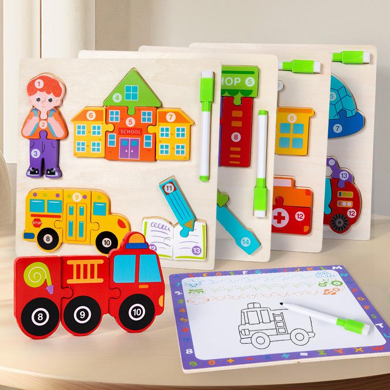 Children'S Early Education Puzzle Two-In-One Character Puzzle Drawing Board Exercise Hand-Eye Coordination Role Cognitive Toy