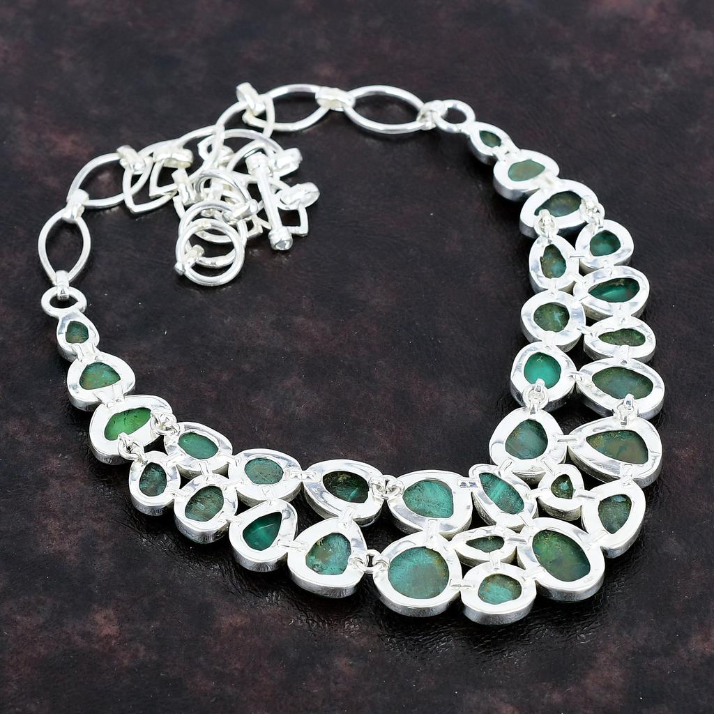 Ювелирное ожерелье ручной работы из стерлингового серебра 925 пробы с малахитом 18 дюймов AMN-660