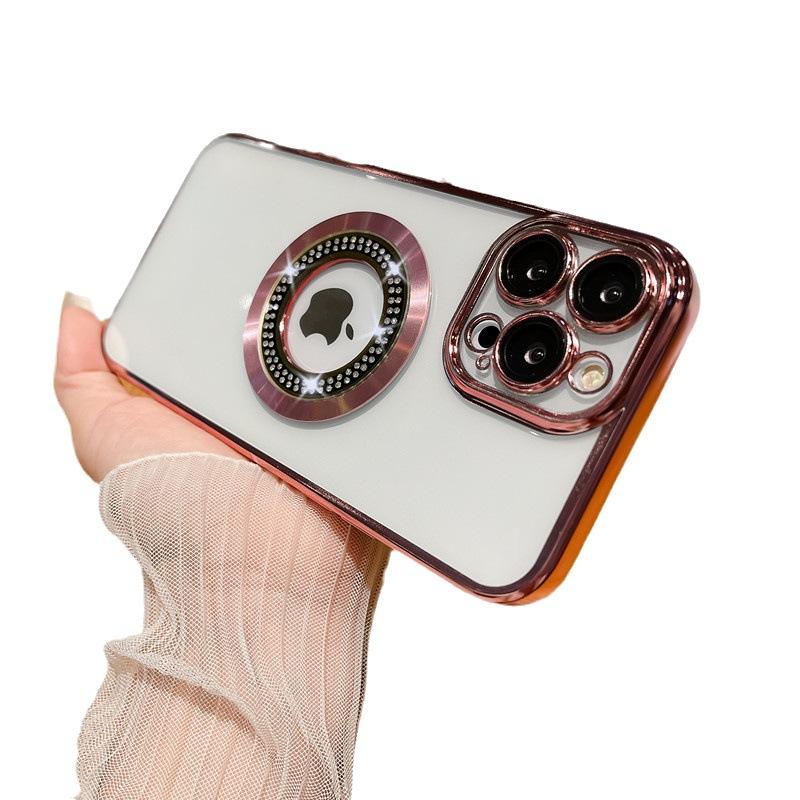 Подходит для iPhone17proMax Инкрустированный бриллиантами и с защитой от протечек Магнитный чехол для телефона Apple 16 Гальванизированный противоударный защитный чехол 15