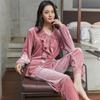Autumn Velvet Sleepwear Sweet Casual Pajamas Set Long Sleeved Trousers Suit Nightwear Intimate Lingerie Velour Loose Loungewear