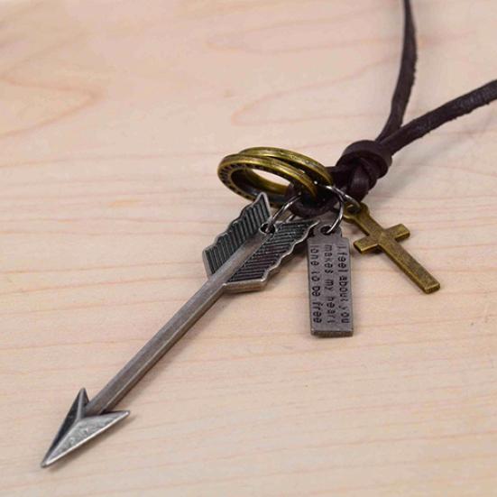 Мужские стрелки, круги, кресты, подвески, шнур из искусственной кожи, регулируемое шикарное ожерелье