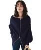 Titibait Double Zipper Oversized Knit Pullover AFXP4212 Small Navy Women's