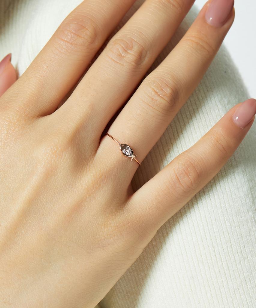 Helene Jewelry 14K Дави Кубический Рыба Мисс Кольцо Кольцо с Золотой Нитью (Тип А)