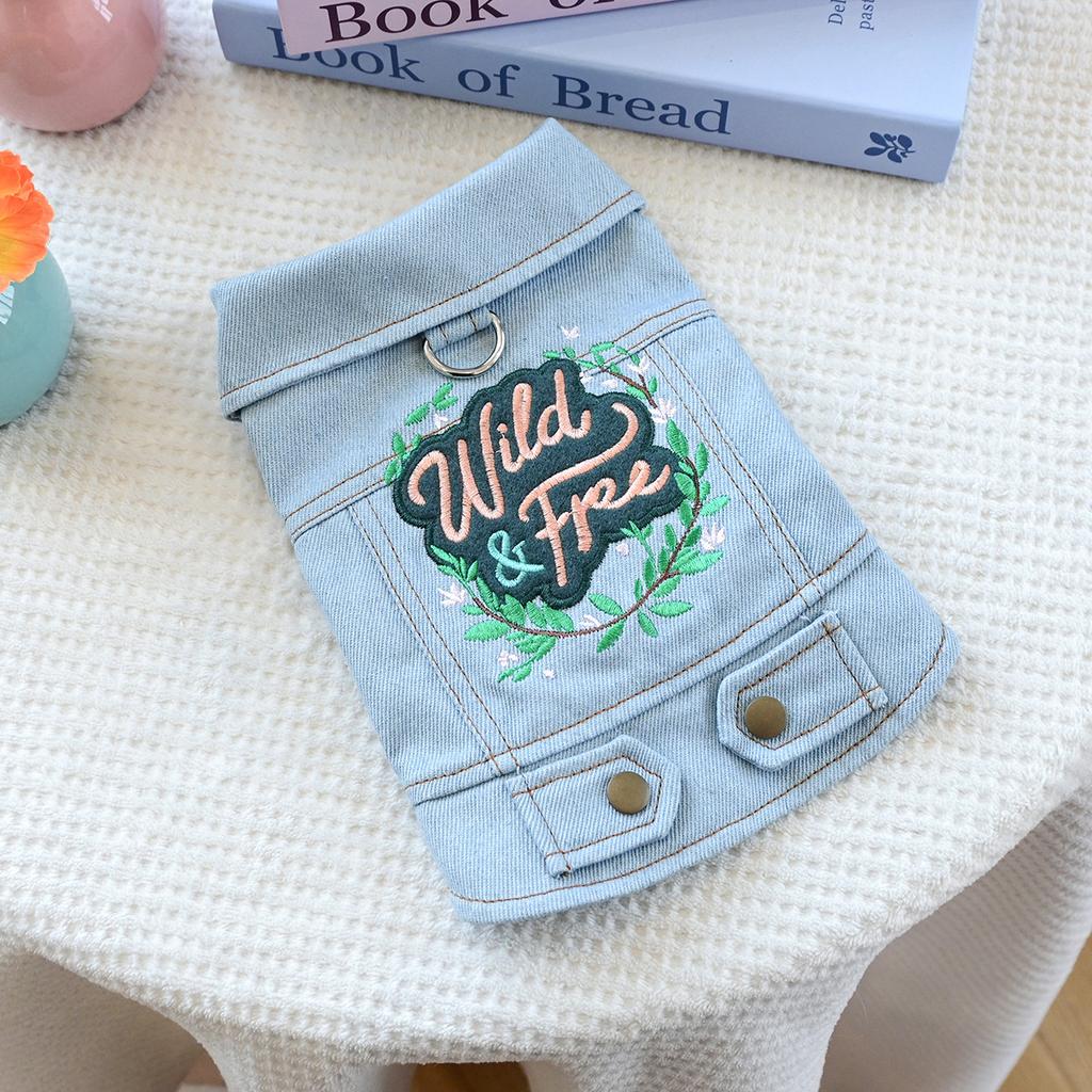 Designer Dog Denim Jacket - Cute Stylish Princess Style with Fun Prints for Small Dogs Pet Jeans Vest