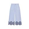 Cotton Embroidery Stripe V-neck Top 3402932 Cotton Embroidery Stripe High Waist Wide Leg Pants 3399932