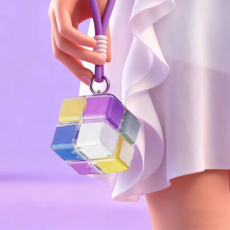 Magnetic Pills Boxes Color Square Foldable Sealed Dispenser with Lanyard Home Travel Portable Medicine Storage Container Case