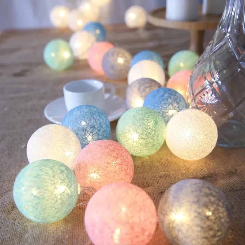Xiaomi 10/20LED Cotton Ball Garlands Fairy Lights String Battery Power Outdoor Wedding Party Valentine's Day Room Ramadan Decoration