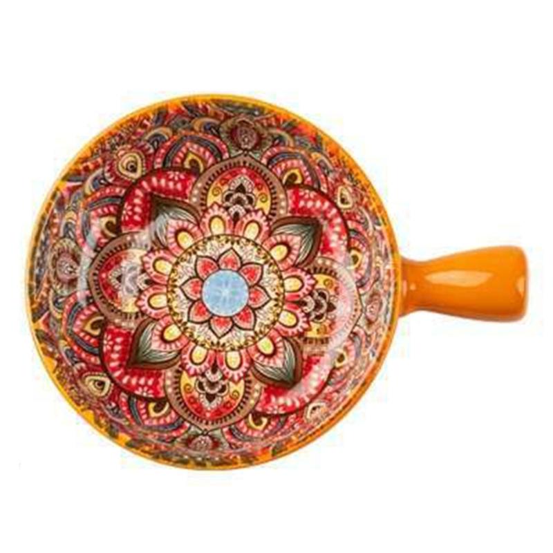 Bohemians Ceramic Handled Soup Bowl Serving Bowl Suitable for Oven and Microwave Safe Use Easy Cleaning Dishwasher Safe