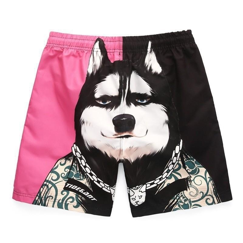 Seaside vacation wear American street shorts 3D wave texture, monster graffiti, men's quick-drying beach pants