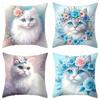45x45см Прекрасная кошка Цветочный принт Наволочка Льняная Милый котенок Цветок Наволочка Домашний декор Сафа Автомобильная подушка Чехол