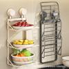 Kitchen Suction Cup Folding Storage Rack Household Multi-Layer Pot Rack Wall Mounted Storage Rack Carbon Steel Material