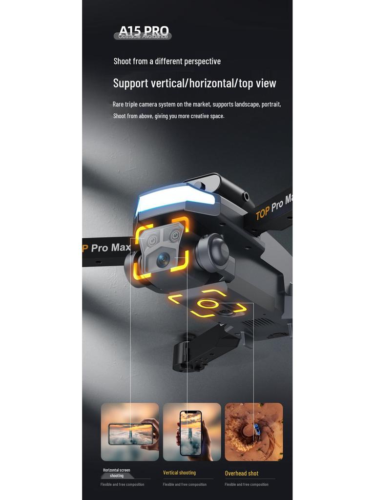 Складной дрон A15 Pro с обходом препятствий и дистанционным управлением