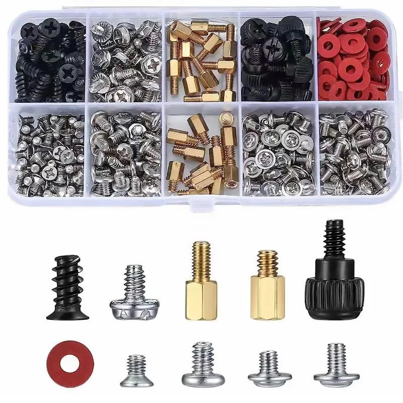 228/280/300/332/360PCS M3 Computer Golden Motherboard Riser Silver Screws Red Washers Set Security Screws
