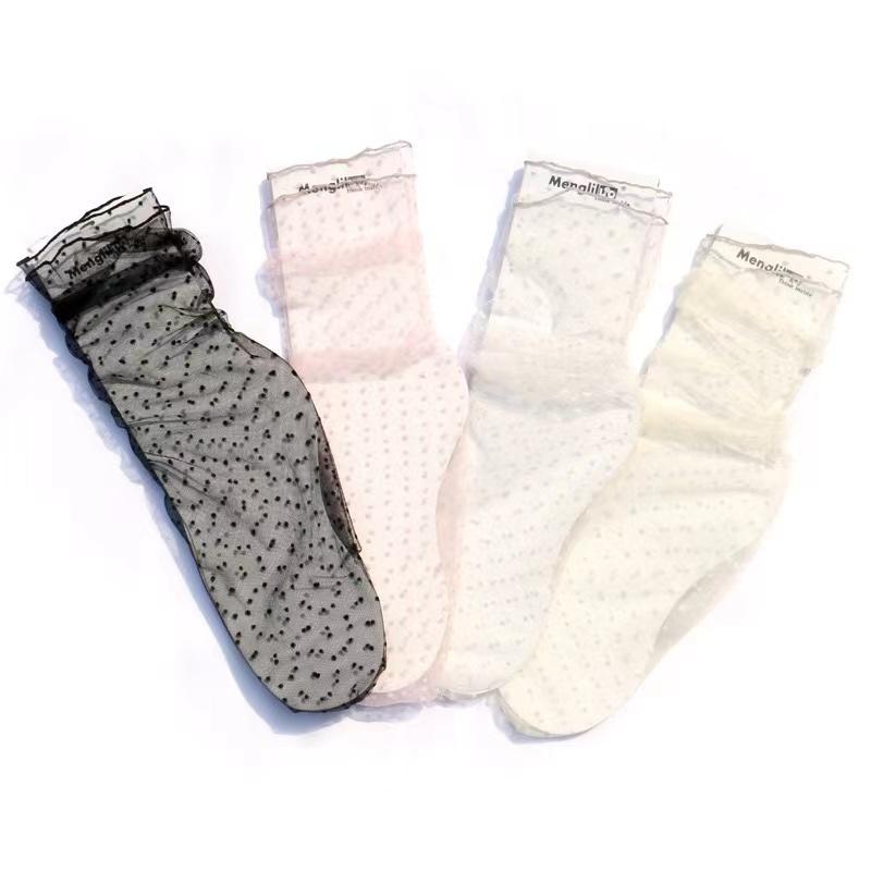 Sexy Dot Lace Socks Women Transparent Mesh Ankle Socks Ladies Ultra-Thin Princess Tulle Socks Female Meias