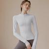 Women's Slim Fit White Stand Collar Quick-Dry Zipper Yoga Jacket - Long Sleeve Cardigan for Autumn and Winter Fitness.