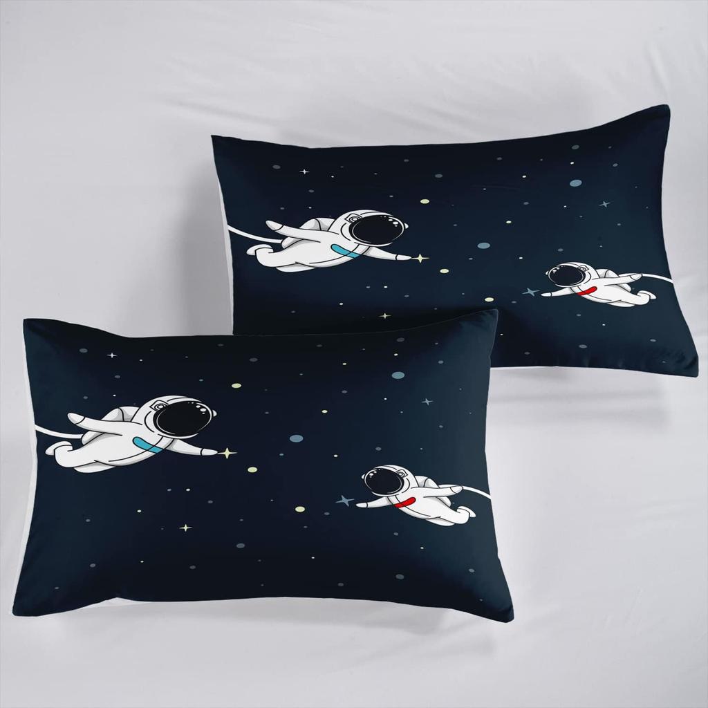 Kids Astronaut Duvet Cover Set Space Themed Bedding With Rocket Ship Planets & Stars Print Comforter Cover For Boys