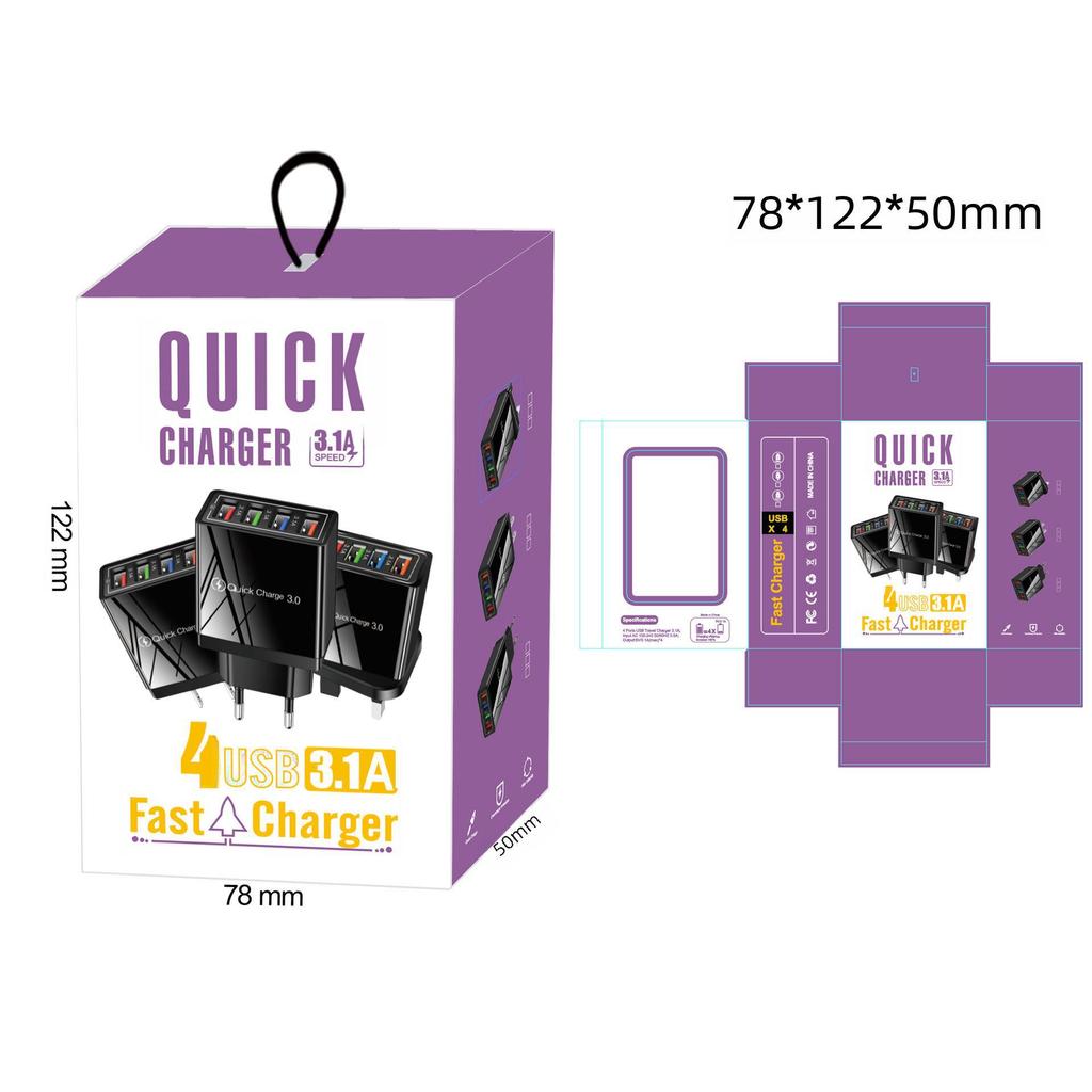 Зарядное устройство USB на 4 порта 3A со светодиодной подсветкой для мобильных телефонов и планшетов (Стандарт ЕС/США)