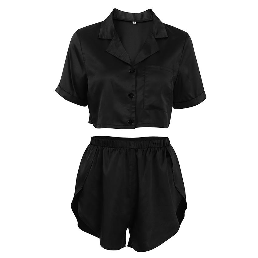 Пижамный костюм из ледяного шелка, женский костюм с отворотами, шорты, которые можно носить на улице, разрез для отдыха, домашняя одежда