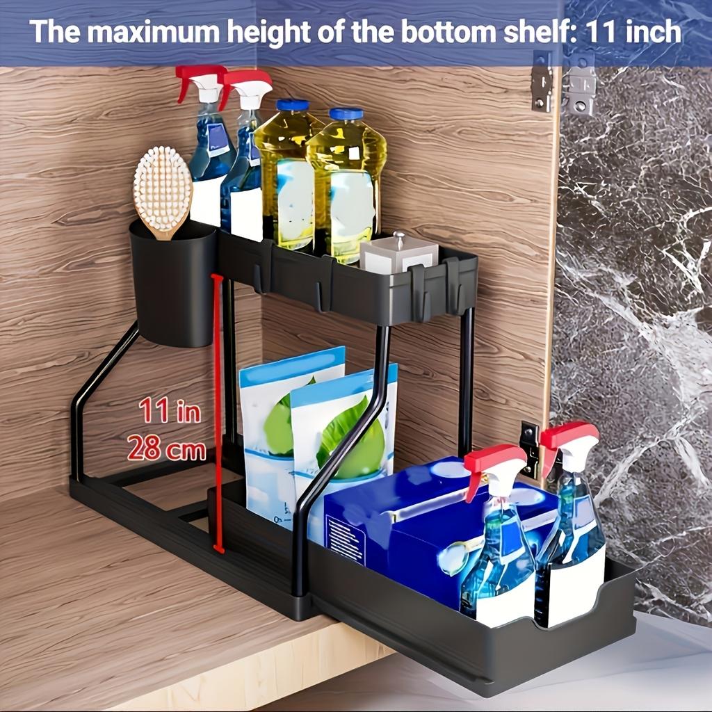 2-Tier L-Shaped Under Sink Organizers (2 Sets), Ideal for Bathroom & Kitchen! With Sliding Drawer & Pull Out Shelves To Maximize