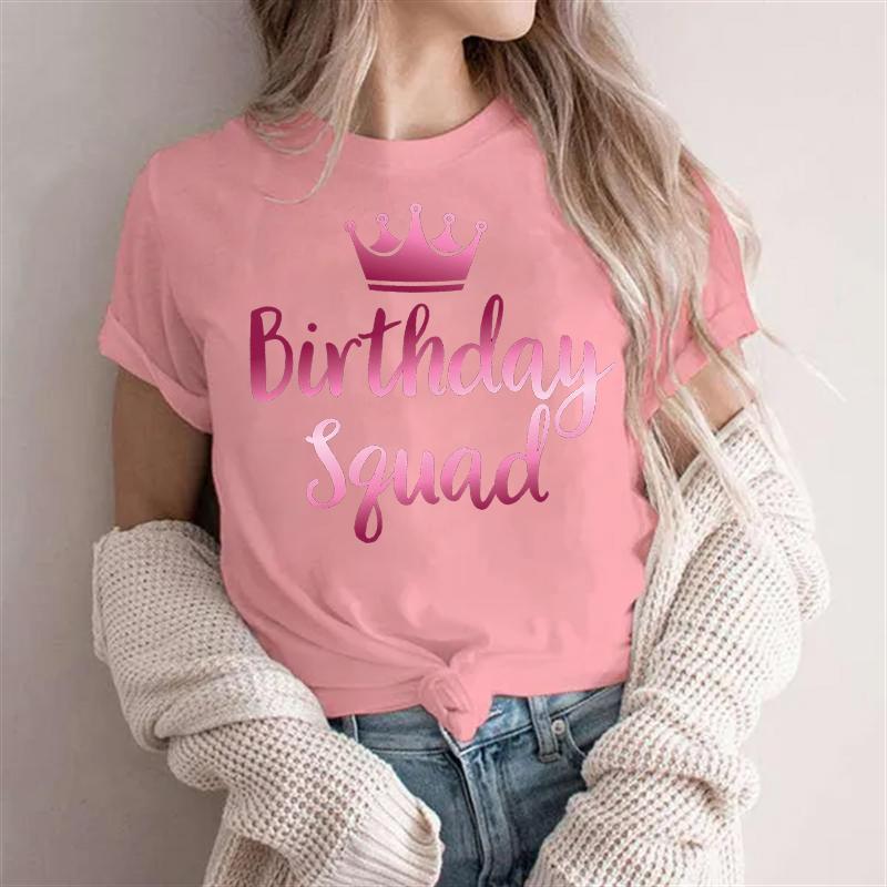 Футболки Birthday Squad для женщин, одежда, рубашка для вечеринки по случаю дня рождения, повседневная футболка, одежда, королева дня рождения, женские топы для девочек, одежда
