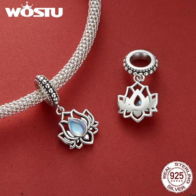 WOSTU 925 Sterling Silver Love Heart Charms Lotus Star Pendant Rib Beads Fit Bracelet Necklace Girl DIY Valentine Birthday Gift
