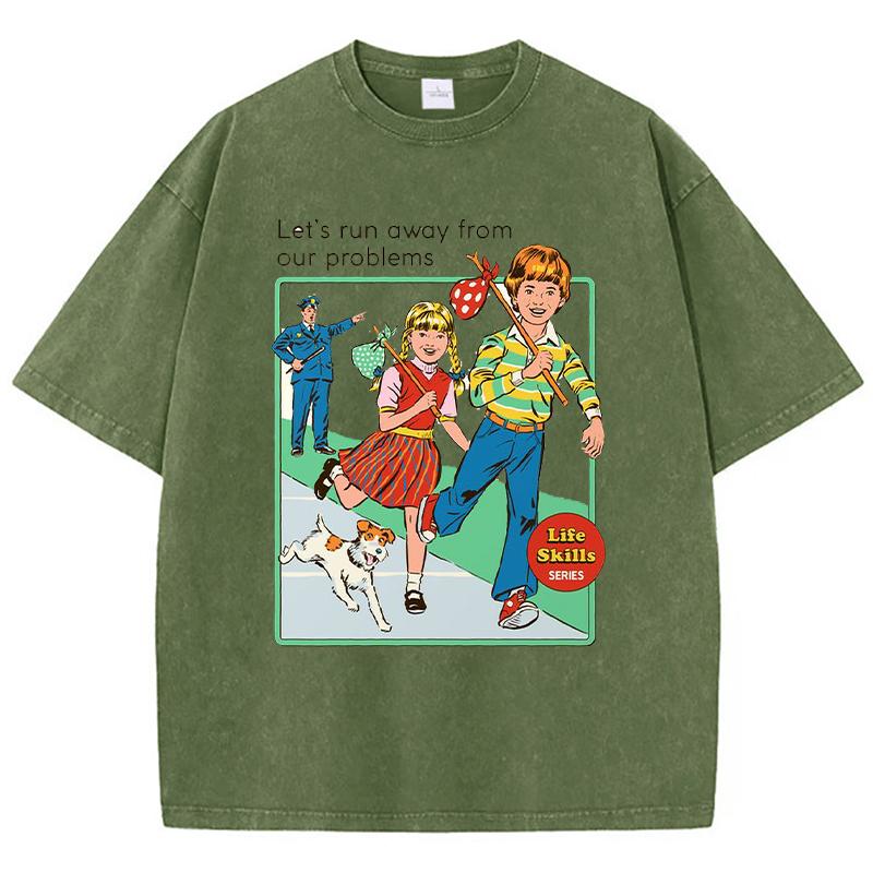 Давайте убежим от наших проблем. Принт для женщин. Футболки с принтом «дистресс». Летние футболки с потертостями. Дышащие футболки. Мягкая одежда.