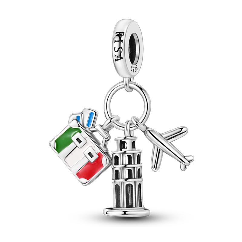 Copper Eiffel Tower Triumphal Arch Famous Architectural Charms Beads Fit Pan Original Bracelets Diy Fine Jewelry