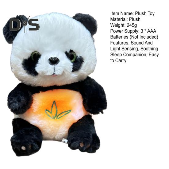 Panda Bear Plush Toy with Sound Light Sensing Soft Comfortable Stuffed Animal for Anxiety Relief Soothing Sleep Companion with Musical Lights