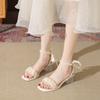 Comfort Shoes for Women 2024 Summer Female Sandal Buckle Strap Clear Heels All-Match Girls Pearl Block New High Fashion Retro Lo