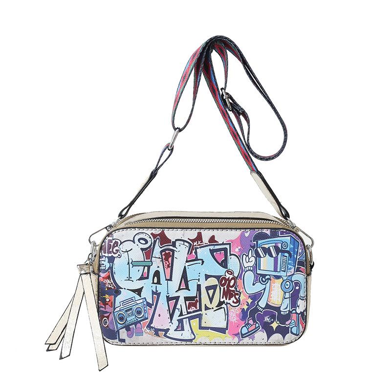 This Year's Popular Bag 2025 New Korean Version of Fashion Graffiti Small Square Bag Ins Internet Celebrity Ladies Messenger Camera Bag