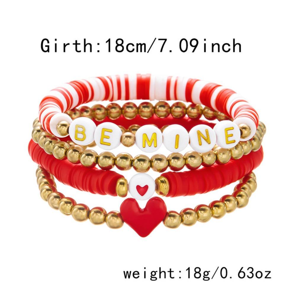 New “LOVE” Pink Heart-shaped Pendant Beaded Elastic Multi-layered Layered Bracelets  for Women Girl Valentine's Day Gift Jewelry