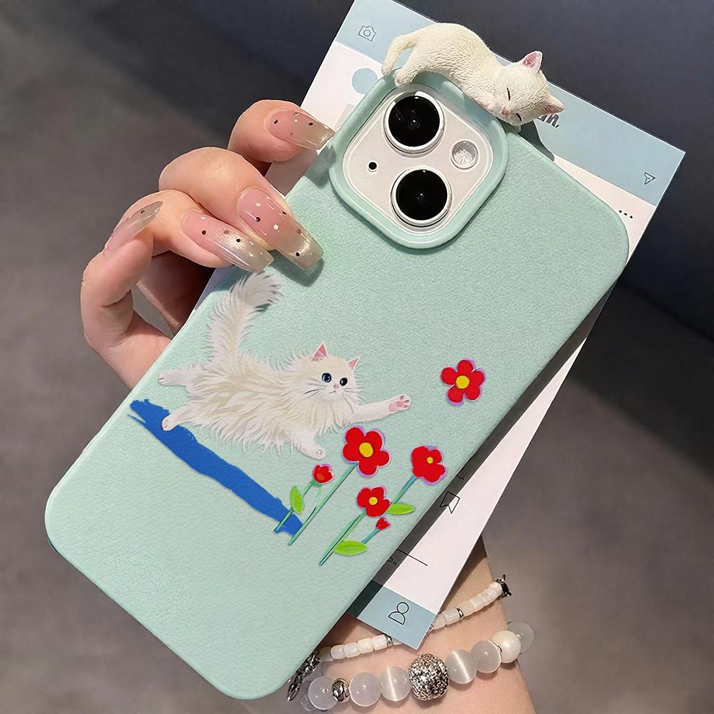 3D Чехол для телефона для iPhone 11 13 17 Pro Max 17 Air Case iPhone 13 15 16 Pro Max 12 14 Pro Max 14 15 Plus Милый 3D Котенок Мультяшный Кожаный