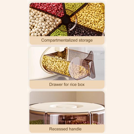 Герметичный дозатор сухого зерна, большая емкость, 6 отсеков, прозрачный вращающийся на 360 градусов дозатор риса, зерновое ведро