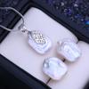 LSOOYH Natural Freshwater Big Baroque Pearl Necklace Square Pendant Fashion Stud Earrings For Women Pearl Jewelry Sets