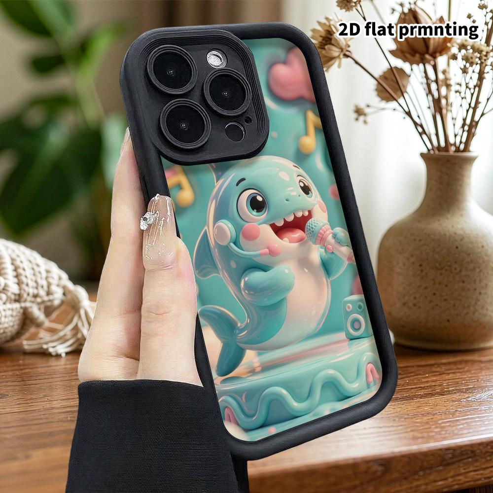 Phone Case: 2D flat design suitable for iPhone 18 17 16 15 14 13 Pro protective case, Singing Little Shark, perfect Christmas and Halloween holiday gi
