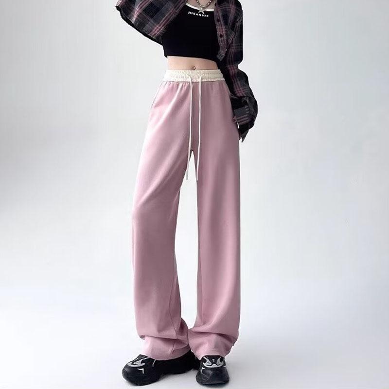 Спортивная женская одежда, весна-лето 2024, новые черные прямые свободные повседневные спортивные штаны с высокой талией, широкие брюки на шнурке