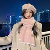 New Korean knitted wool scarf women's winter high-end feeling white thickened warm solid color scarf couple