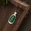 Серебряная подвеска-плакетка S925 с инкрустацией натуральным халцедоном «Пин Ань», Роскошная цепочка на ключицу в национальном стиле с нефритовым кулоном для женщин