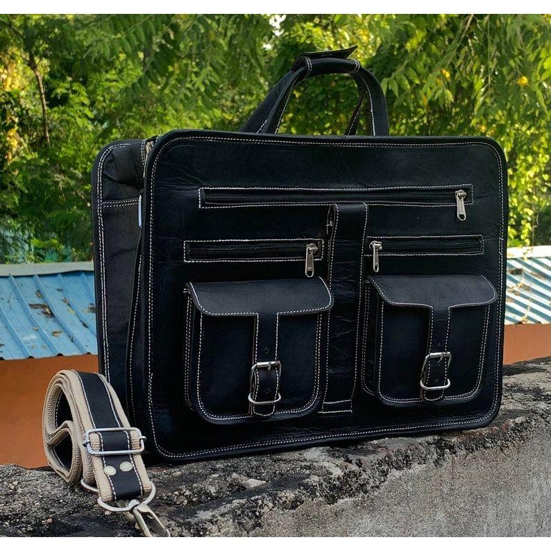Leather Briefcase Men, Laptop Messenger Bags for Men and Women Best Office School College Satchel Bag Leather Office Bag for Men